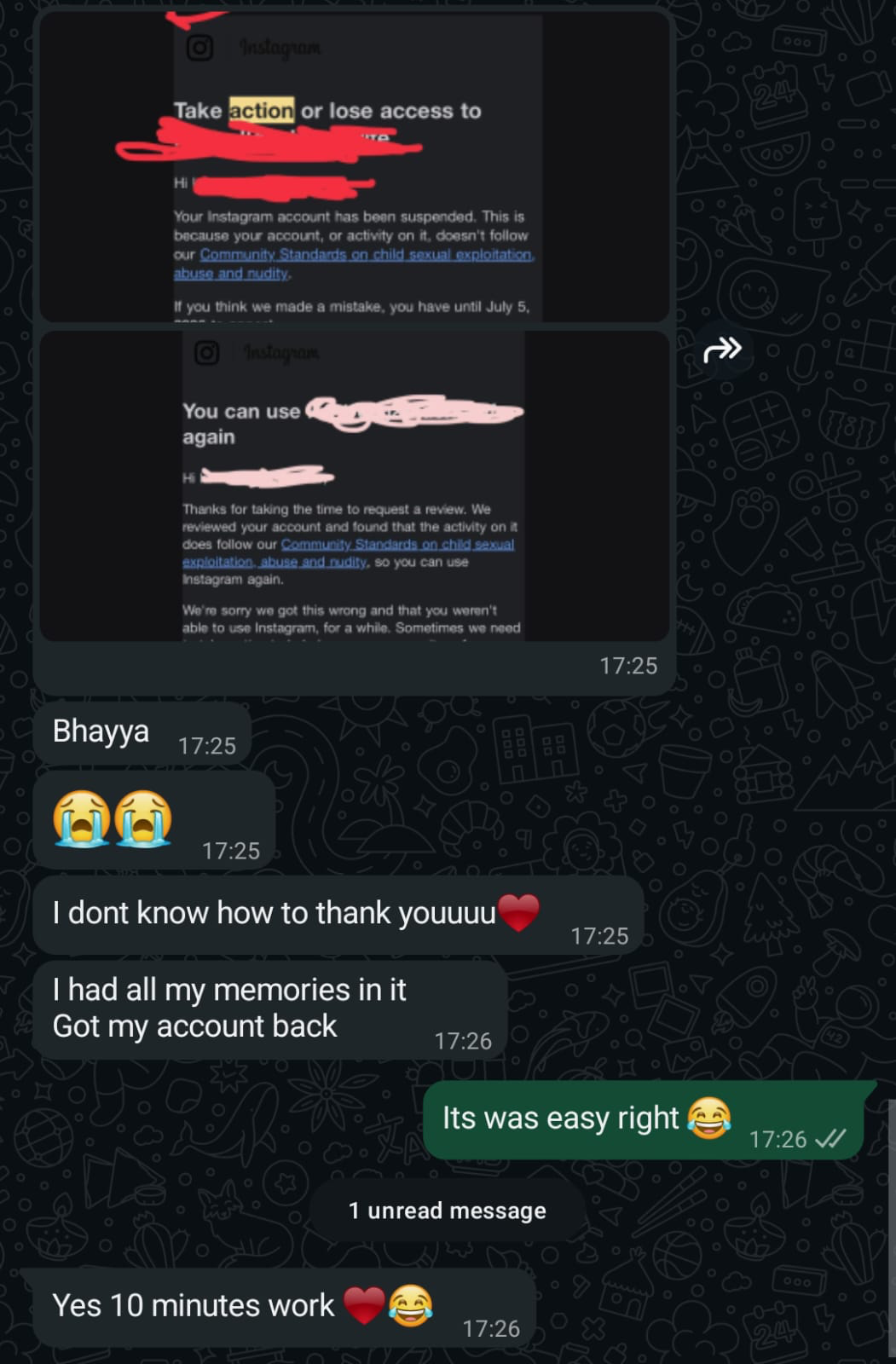 Client recovery proof — recovered Instagram account 5